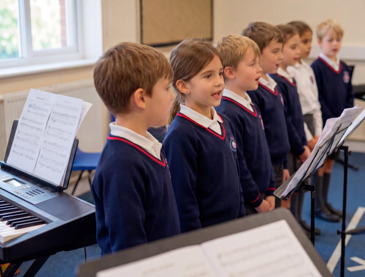 Students playing violin and other instruments during a Music optional activity at King's College, Alicante